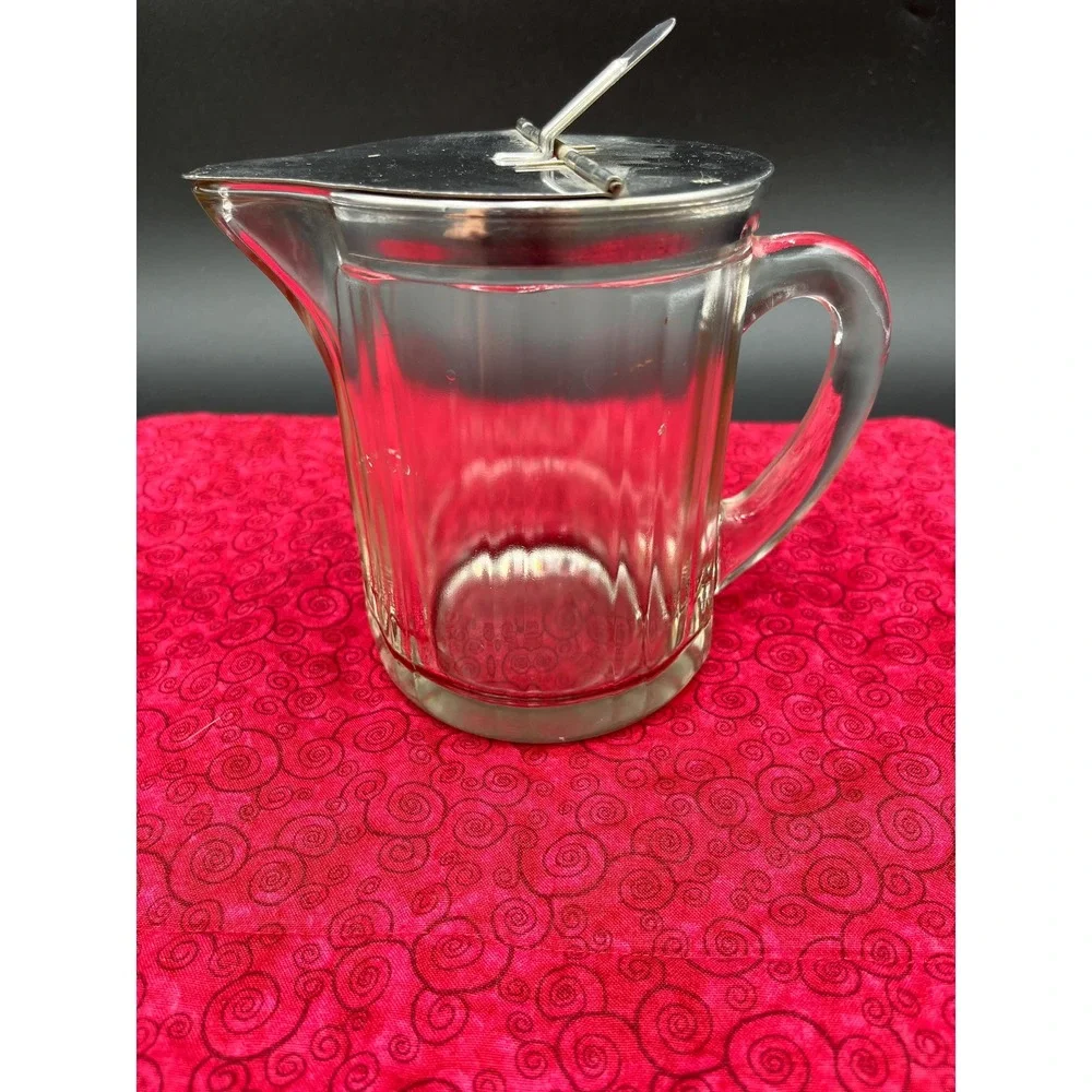 Vintage McKee Glass Syrup Pitcher, Grand Silver Co. Dispenser